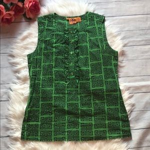 Tory Burch Ruffle Geometric Pattern Sleeveless Top